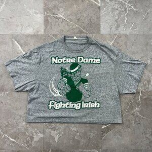 80s Vintage Notre Dame Graphic Tee Adult Large Cropped Fighting Irish Shirt